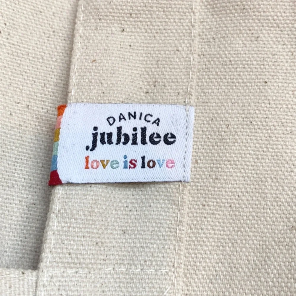 DANICA JUBILEE Love is Love Canvas Tote Book Bag‎ Rainbow Pride Natural Reusable